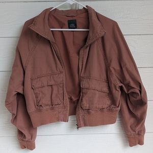 Pink crop bomber jacket